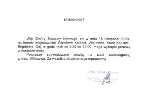 Awaria sieci wodociągowej w msc. Witkowice - 15 listopada 2023 r.
