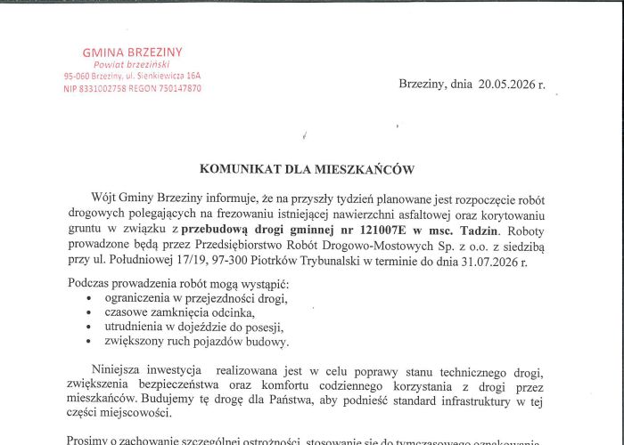 Przerwa w dostawie wody w miejscowościach Jordanów, Adamów i Eufeminów - w dniu 21 marca 2025 r. (piątek)