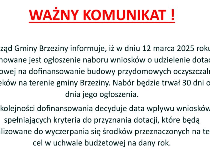 Ważny komunikat dla Mieszkańców !