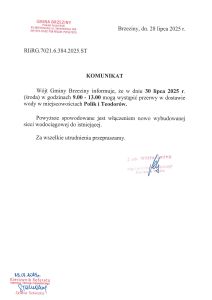 Komunikat - przerwa w dostawie wody w dniu 30 lipca (środa) w godzinach 09:00 - 13:00 w miejscowościach Polik i Teodorów.