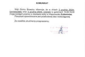 Komunikat dotyczący przerwy w dostawie wody w miejscowościach: Jaroszki, Buczek, Janinów i Grzmiąca w dniu 26 września.