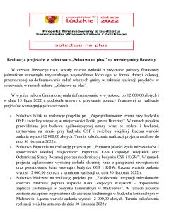 Realizacja projektów w sołectwach "Sołectwo na plus" na terenie Gminy Brzeziny.