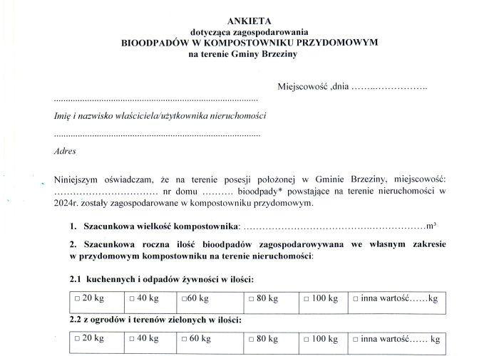 Ankieta dotycząca zagospodarowania bioodpadów w kompostownikach przydomowych.