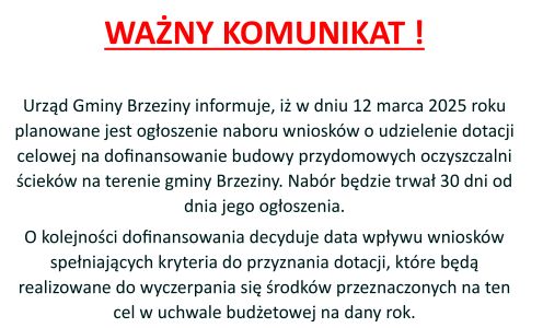 Ważny komunikat dla Mieszkańców !