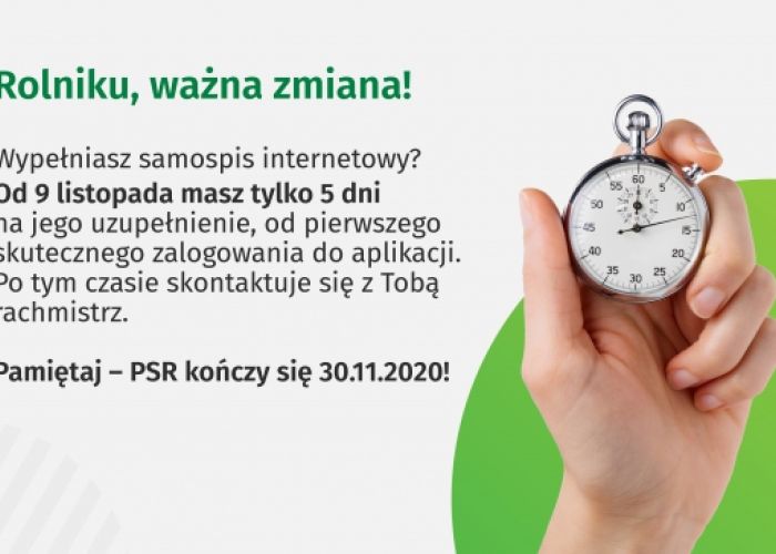 Skrócony czas na dokonanie samospisu podczas PSR2020.