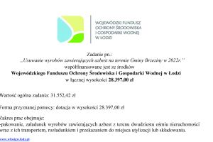 Informacja nt. dofinansowania z Wojewódzkiego Funduszu Ochrony Środowiska i Gospodarki Wodnej w Łodzi