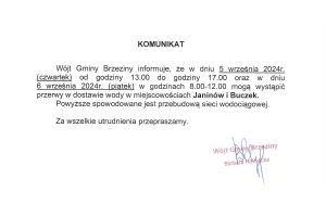 Przerwa w dostawie wody w miejscowości Eufeminów - w dniu 11 kwietnia (czwartek), w godzinach 10.00 - 16:00.