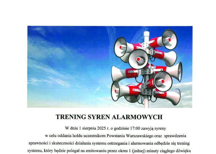 KOMUNIKAT - 1 Sierpnia - Trening Syren Alarmowych